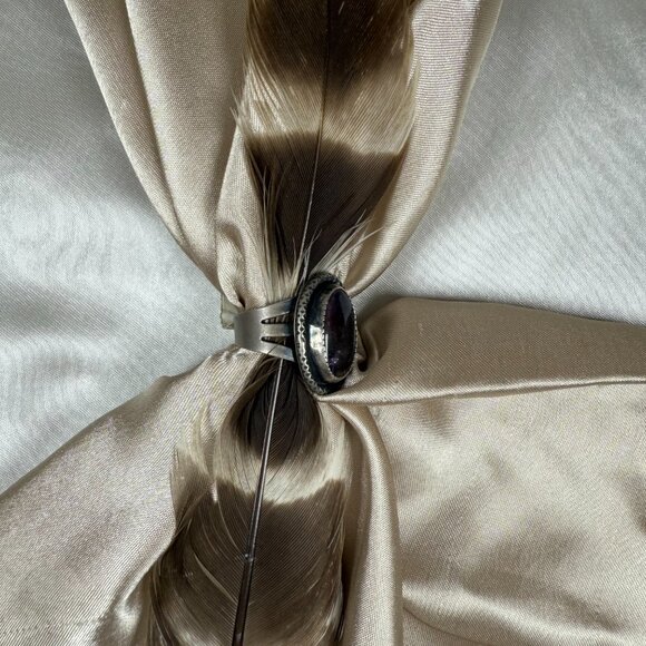 Sterling Silver Ring Purple Amethyst Oval Gemstone Statement Jewelry Size 6.5 - Picture 2 of 5